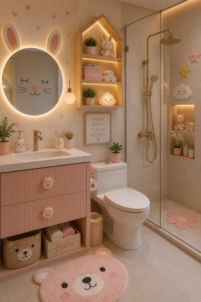 Playful Bunny & Teddy Themed Kids Bathroom