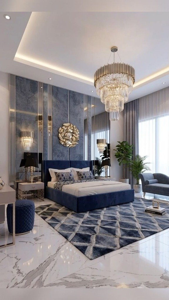 Royal Sapphire Blue & Mirrored Presidential Master Suite