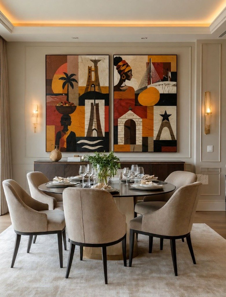 Curated Art & Round Pedestal Dining