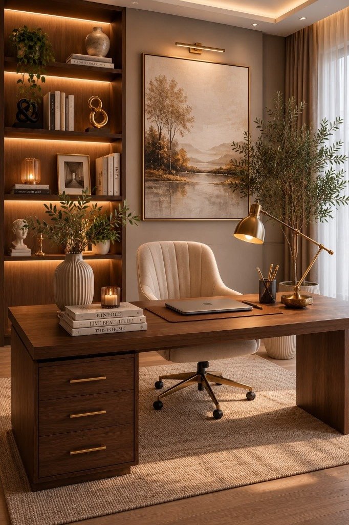 Classic English Library & Dark Charcoal Coffered Study