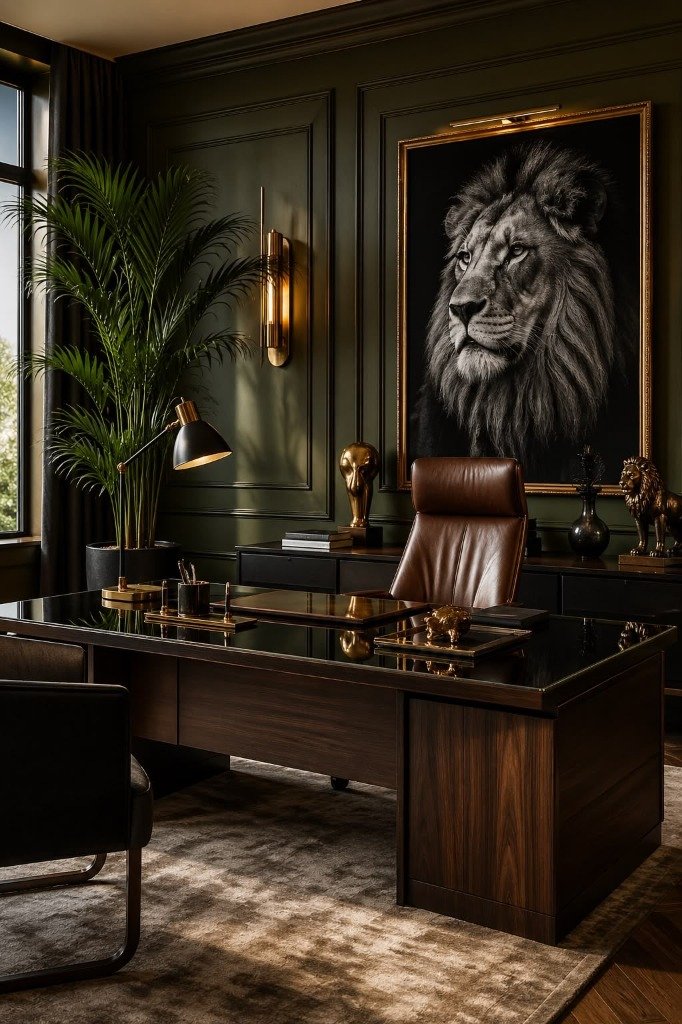 Moody Emerald Green & Smoked Glass Executive Desk