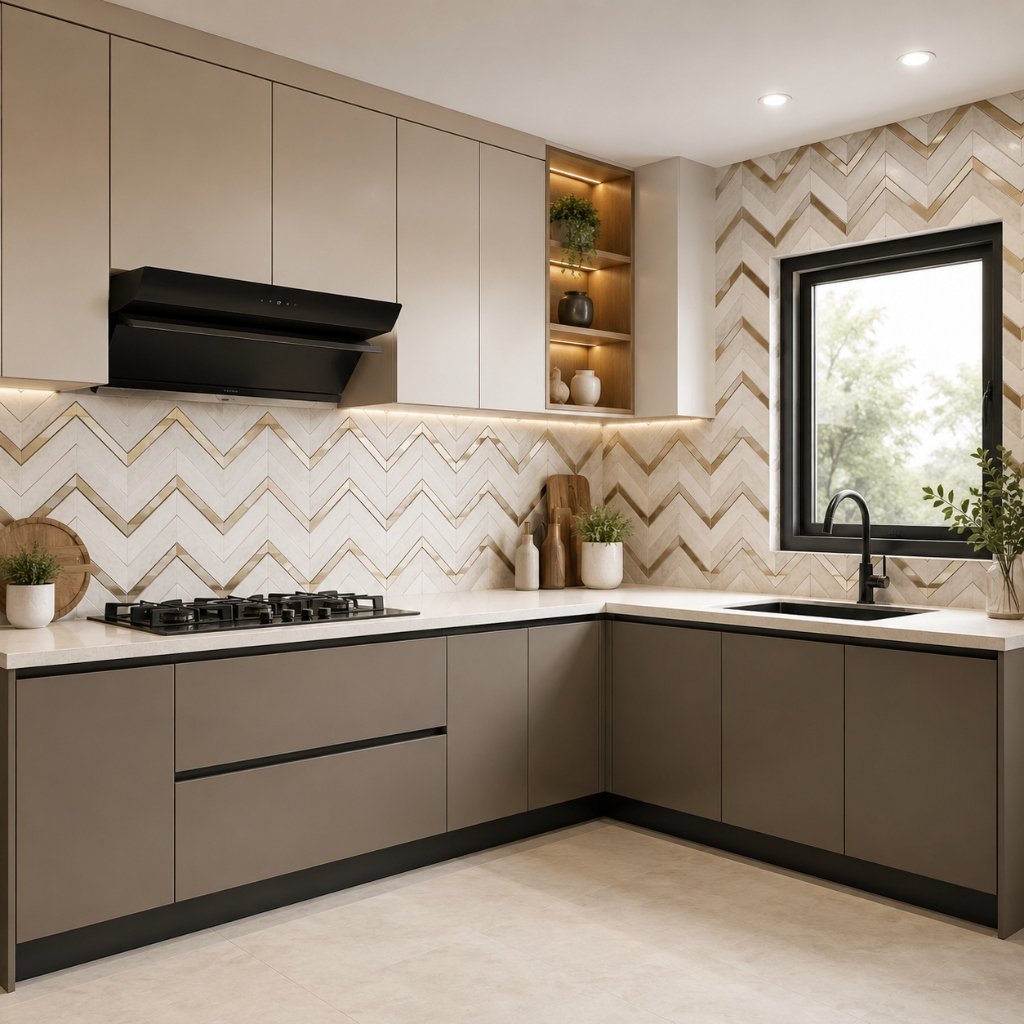 Champagne Gold & Chevron Modular Kitchen