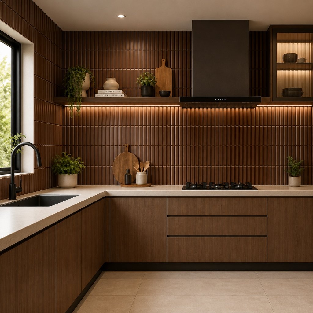 Walnut & Terracotta Fluted Kitchen