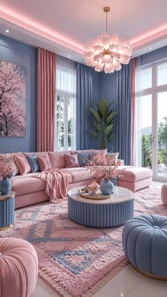 Pastel Blossom Pink & Powder Blue Velvet Salon