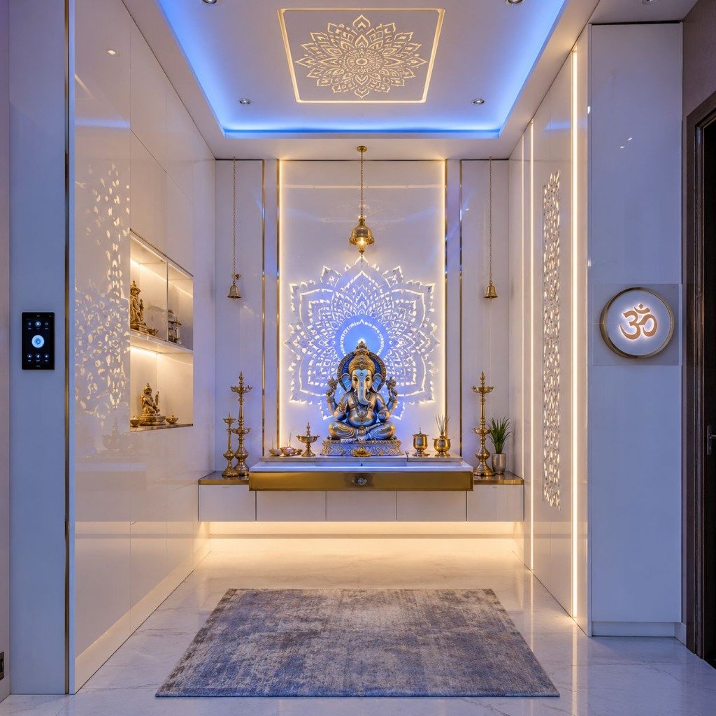 Contemporary Luxe Celestial Blue Mandir