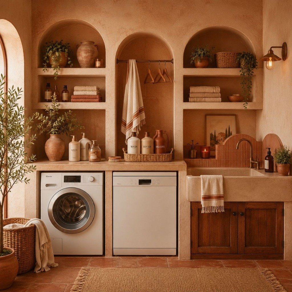 Mediterranean Terracotta Arch Niche Utility Room