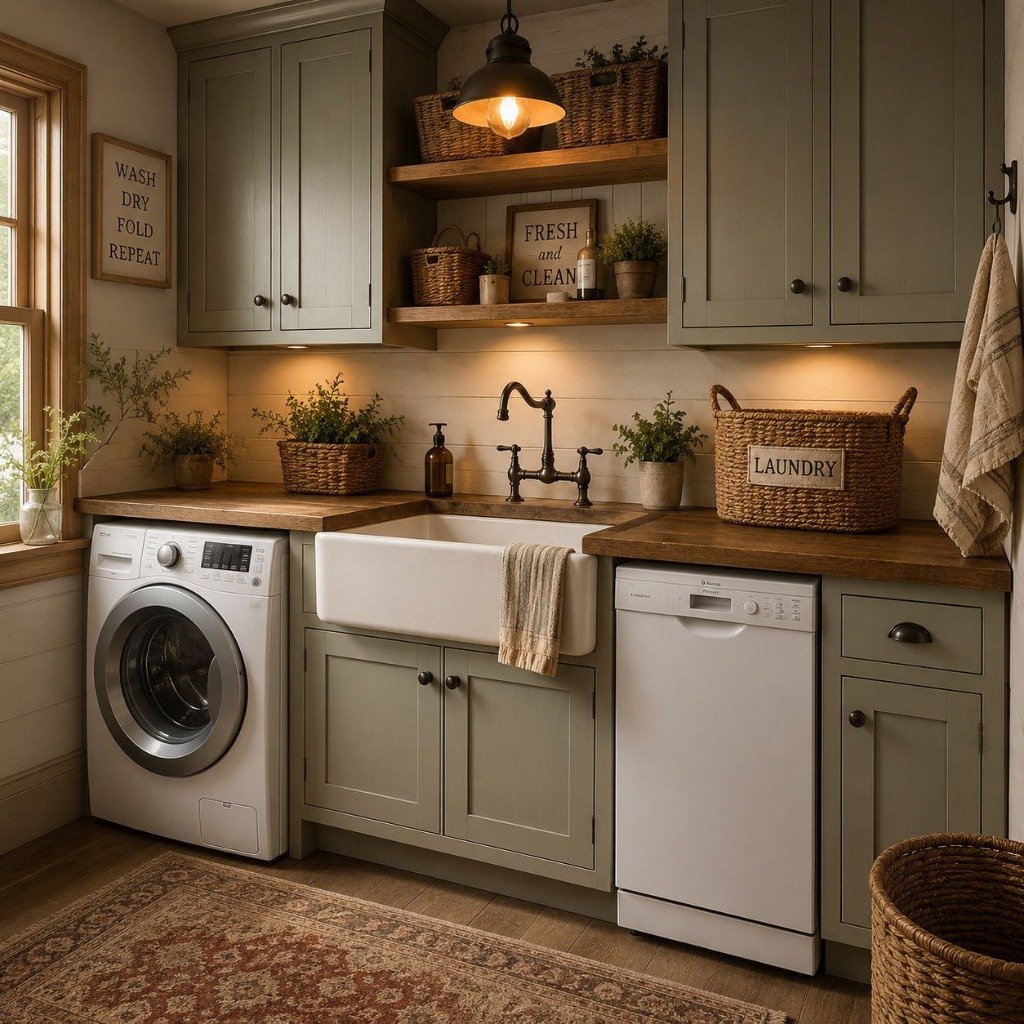 Rustic Farmhouse Sage & Solid Wood Utility Room