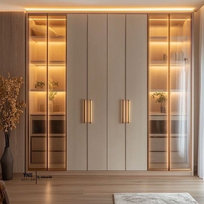 Fluted Vitrine Display & Backlit Handle Wardrobe