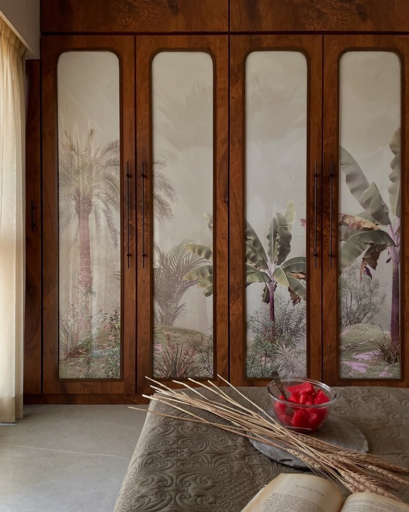 Tropical Botanical Inlay & Solid Walnut Wardrobe